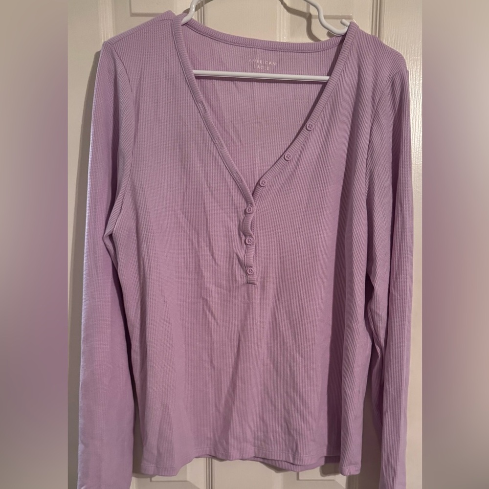 American Eagle Lavender Waffle Knit Henley Button Up Long Sleeve Shirt  XXL New